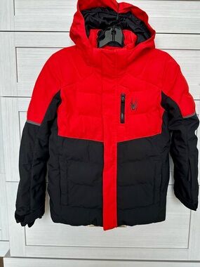 Spyder Kids Red and Black Hooded Insulated Ski Jacket